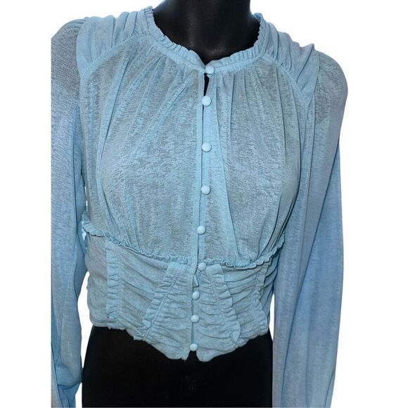EXCELLENT CONDITION Anthropologie sheer style Long-Sleeve Femme Ruched Cropped T - Picture 5 of 10